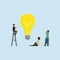 The illuminate vector illustration. People gathering together around bulb light graphic illustration. Inspired people vector illus