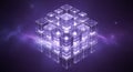 Abstract Geometric Crystal Cube Structure in Cosmic Nebula Background Royalty Free Stock Photo