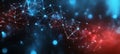 Illuminated Abstract Network Technology Background with Dots and Lines in Blue and Red Colors. Royalty Free Stock Photo