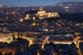 Illuminated Acropolis in Athens, Greece at dusk