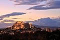 Illuminated Acropolis in Athens, Greece at dusk