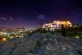 Illuminated Acropolis with Parthenon at night, Greece.