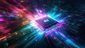 Illuminated AI Processor with Microcircuits Royalty Free Stock Photo