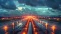 Illuminated Airport Runway at Night Royalty Free Stock Photo