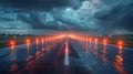 Illuminated Airport Runway at Night Royalty Free Stock Photo