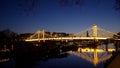 Illuminated Albert Bridge London in the evening - LONDON, ENGLAND - DECEMBER 10, 2019 Royalty Free Stock Photo