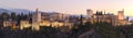 Illuminated Alhambra Fortress Aerial View at Dusk, Granada, Andalusia, Spain