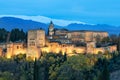 Illuminated Alhambra fortress in Granada