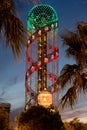 illuminated Alphabetic Tower in night in Batumi