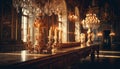 Illuminated altar inside ancient chapel, rich in history generated by AI