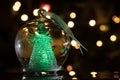 Illuminated angel figure in glass bulb, soft boke christmas ligh Royalty Free Stock Photo