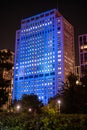 Illuminated apartment block at night on London`s Southbank Royalty Free Stock Photo