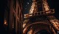 Illuminated arches majestically light up Parisian night generated by AI