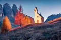 Illuminated autumn scene of place of worship - Kapelle Ciapela.