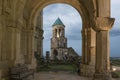 Illuminated Bagrati bell-tower through arch Royalty Free Stock Photo