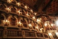 Illuminated balconies of a theater in Mantova, Italy