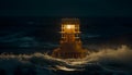 Illuminated beacon guides ships through dangerous waters generated by AI Royalty Free Stock Photo