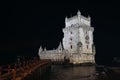 Illuminated Belem Tower at night in Lisbon, Portugal Royalty Free Stock Photo