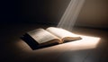Illuminated Bible page glows with spiritual wisdom generated by AI