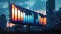 Illuminated Billboard Showing Dynamic Bar Chart in Cityscape at Dusk Royalty Free Stock Photo