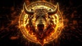 Illuminated Bitcoin bull exuding strength and brilliance through radiant energy
