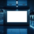 Illuminated blank billboard display within a modern subway station platform area at night time Royalty Free Stock Photo