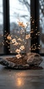 Illuminated blossom tree with coffee beans and stones. Royalty Free Stock Photo