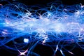 illuminated blue fiber optics wires Royalty Free Stock Photo