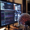 Illuminated Brain Model and Data Graphs on Computer Screen Royalty Free Stock Photo