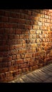 Illuminated Brick Wall Texture: A Study in Light and Shadow on Aged Brickwork Royalty Free Stock Photo