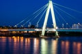 Illuminated bridge accross the river Rhein in Cologne Royalty Free Stock Photo