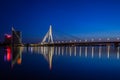 Illuminated bridge in Riga, Latvia. Royalty Free Stock Photo