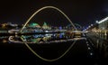 The illuminated bridges of River Tyne, Newcastle, at night Royalty Free Stock Photo