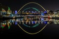 The illuminated bridges of River Tyne, Newcastle, at night Royalty Free Stock Photo