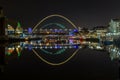 The illuminated bridges of River Tyne, Newcastle, at night Royalty Free Stock Photo