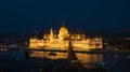 Illuminated building of the National Hungarian Parliament at night Royalty Free Stock Photo