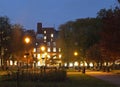 Illuminated buildings around park square in leeds at night Royalty Free Stock Photo