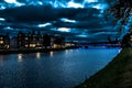 Illuminated Buildings In The Scenic Streets Of The City Of Inverness At The River Ness At Night in Scotland Royalty Free Stock Photo