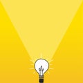 Illuminated bulb on a yellow background. Concept of innovative idea that stands out, creativity and leadership. Vector