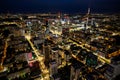 Illuminated business center of the night city. Warsaw skyscrapers Royalty Free Stock Photo