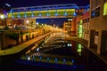 Illuminated Canal and Pedestrian Bridge at Indianapolis Night Royalty Free Stock Photo