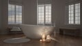 Illuminated candles inside a minimalist bathroom, spa zen interior design