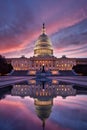 illuminated capitol building during twilight hours