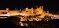 Illuminated Carcassonne castle at night