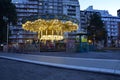 Illuminated carousel, night shot at long exposure, Mar del Plata. Buenos Aires, Argentina Royalty Free Stock Photo