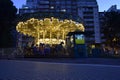 Illuminated carousel, night shot at long exposure, Mar del Plata. Buenos Aires, Argentina Royalty Free Stock Photo