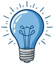 Illuminated cartoon lightbulb radiates light. The symbolic idea represents creativity, innovation, and new concept development Royalty Free Stock Photo