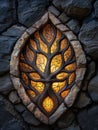 Illuminated carved stone wall art Royalty Free Stock Photo