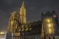Illuminated cathedral of Strasbourg, France - HDR Royalty Free Stock Photo