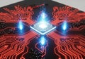 Illuminated central processing unit on circuit board Royalty Free Stock Photo